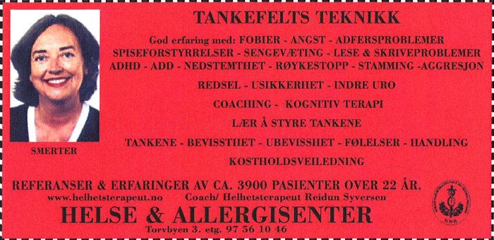 Tema - Foredrag: Lese & Skrivevansker, sengev&aelig;ting, adhd, add, tourettes/tiks, kommunikasjonskurs, me/utmattelse, fibrobylalgu, el-overf&oslash;lsomhet, helse & allergisenter Torvbyen Fredrikstad Reidun Syversen